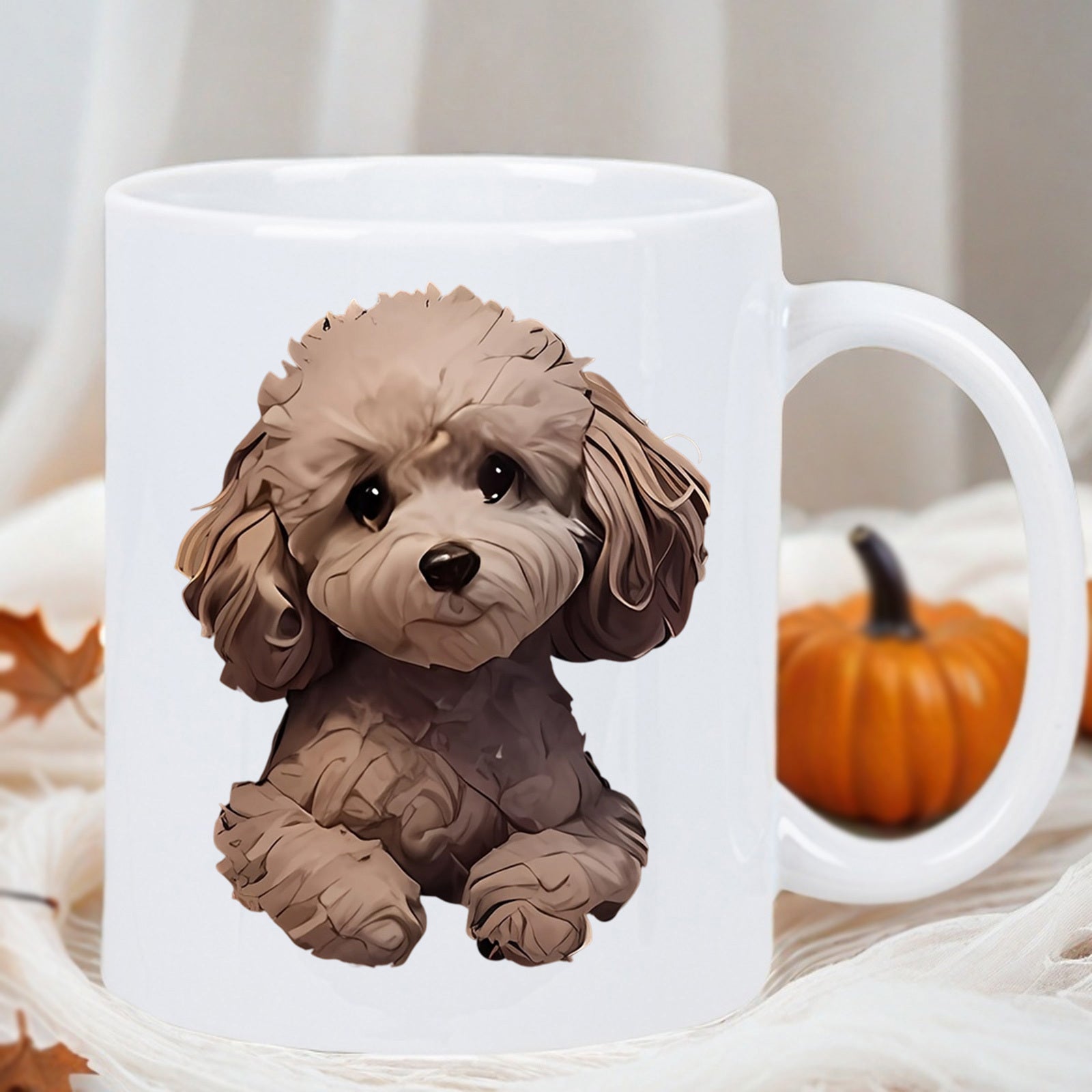 Tailorly White Ceramic 11 oz Mug - Adorable Fluffy Brown Toy Poodle With Gentle Eyes Resting On Paws Poodle