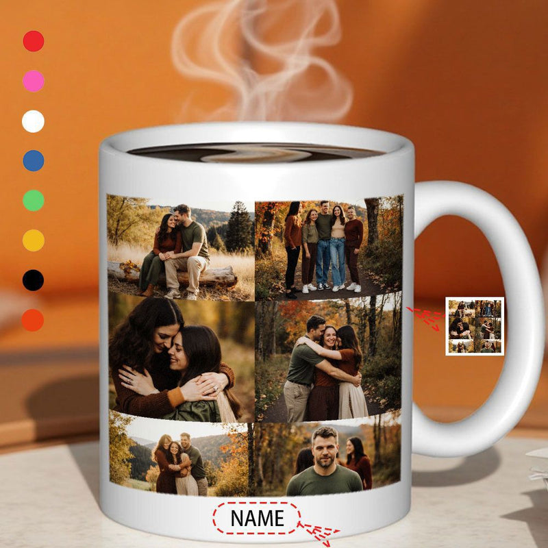 Tailorly White Ceramic 11 oz Mug - Name Capturing Cherished Family Moments Outdoors Surrounded By Autumn Foliage Scenic Photo Collage