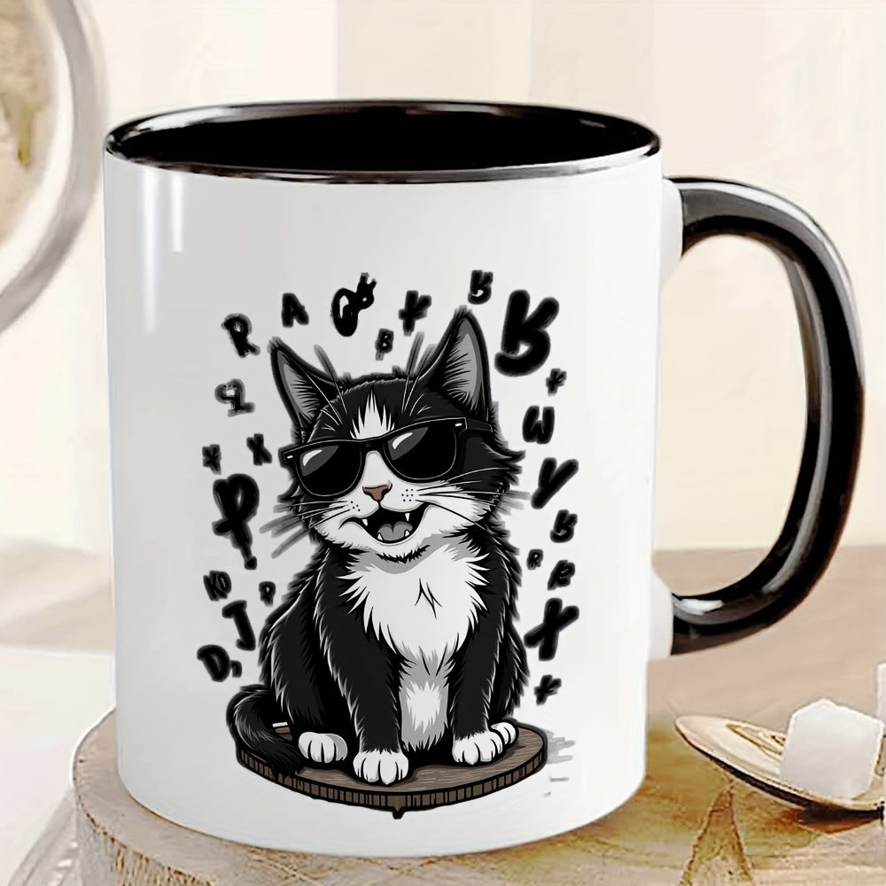 Tailorly Black Accent 11 oz Mug - cat wearing fashion glasses