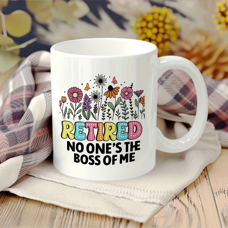 Tailorly White Ceramic 11 oz Mug - Retired No Ones The Boss Of Me Vibrant Wildflowers Blooming With Small Butterflies Under A Bright Summer Sun Garden