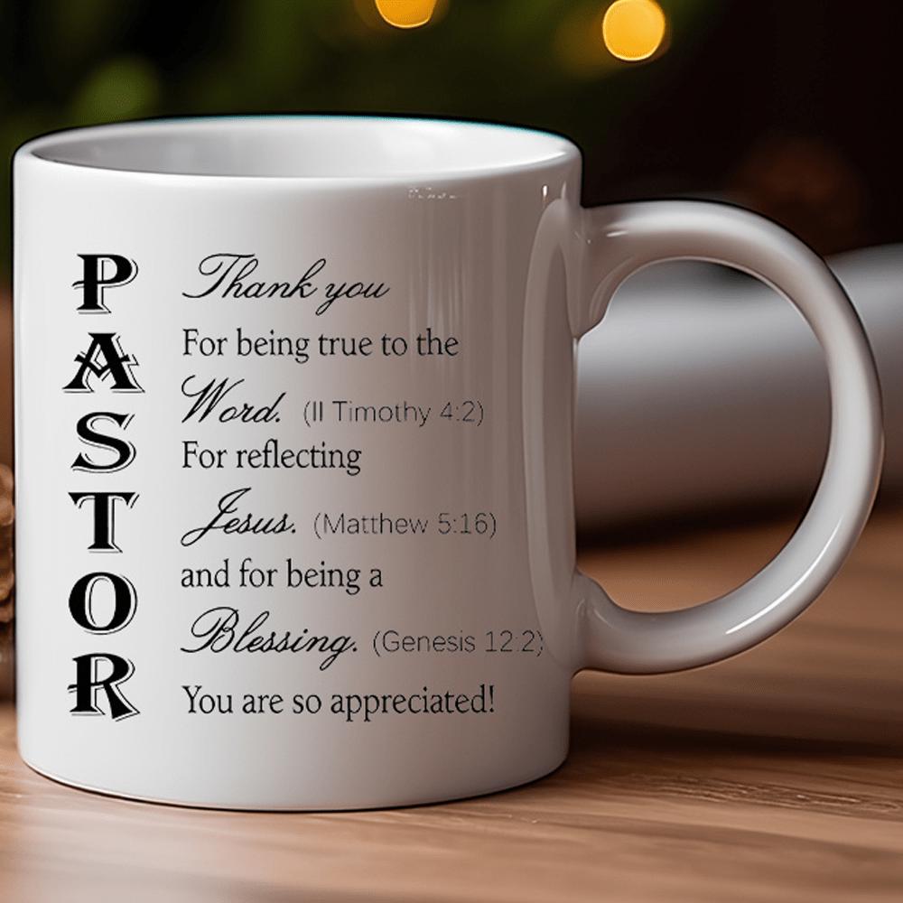 Tailorly White Ceramic 11 oz Mug - Thank You Pastor Word Jesus Blessing You Are So Appreciated Polished Ceramic Surface Displaying Inspiring Religious Bible Verses