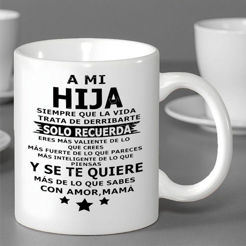 Tailorly White Ceramic 11 oz Mug - Inspirational Spanish Quote With Three Stars And Bold Decorative Lines Lettering