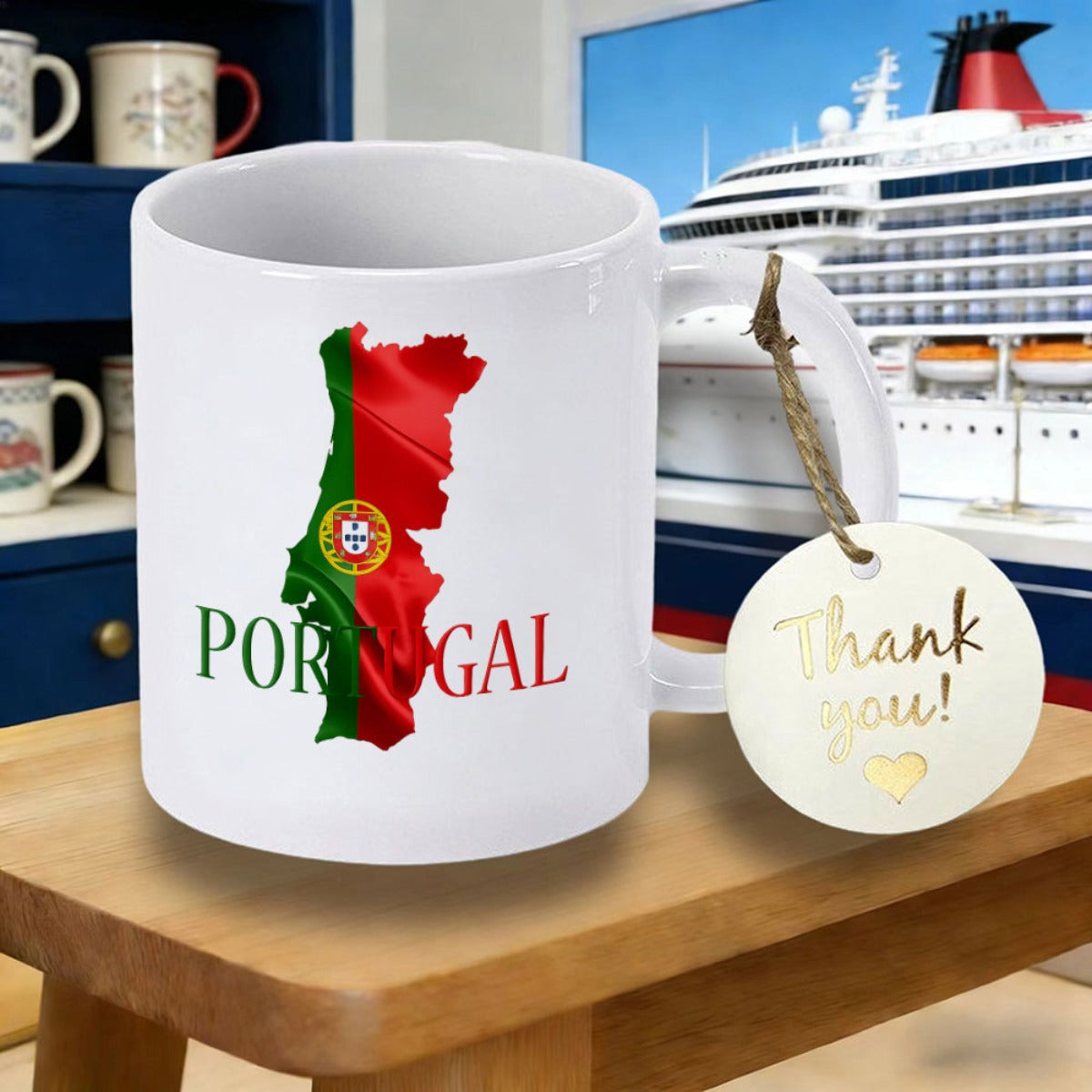Tailorly White Ceramic 11 oz Mug - Portugal Silhouette Of Detailed Map Filled With Vibrant National Flag Colors Map