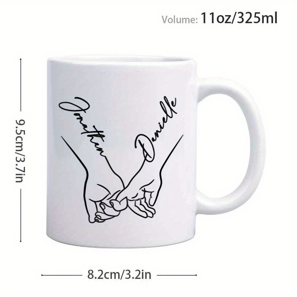 Tailorly White Ceramic 11 oz Mug - Jonathan Danielle Minimalist Line Art Representing A Promise Between Two Hands Touching Hands