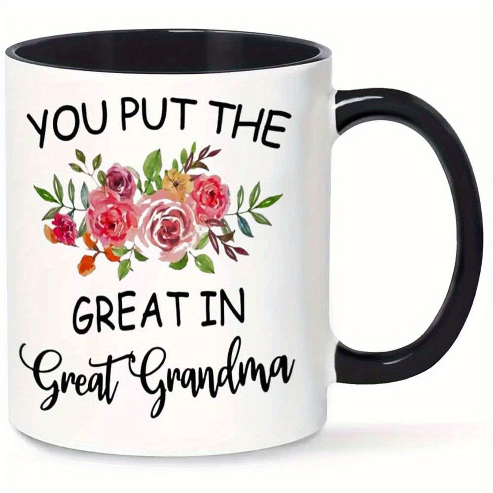 Tailorly Black Accent 11 oz Mug - great grandma floral design