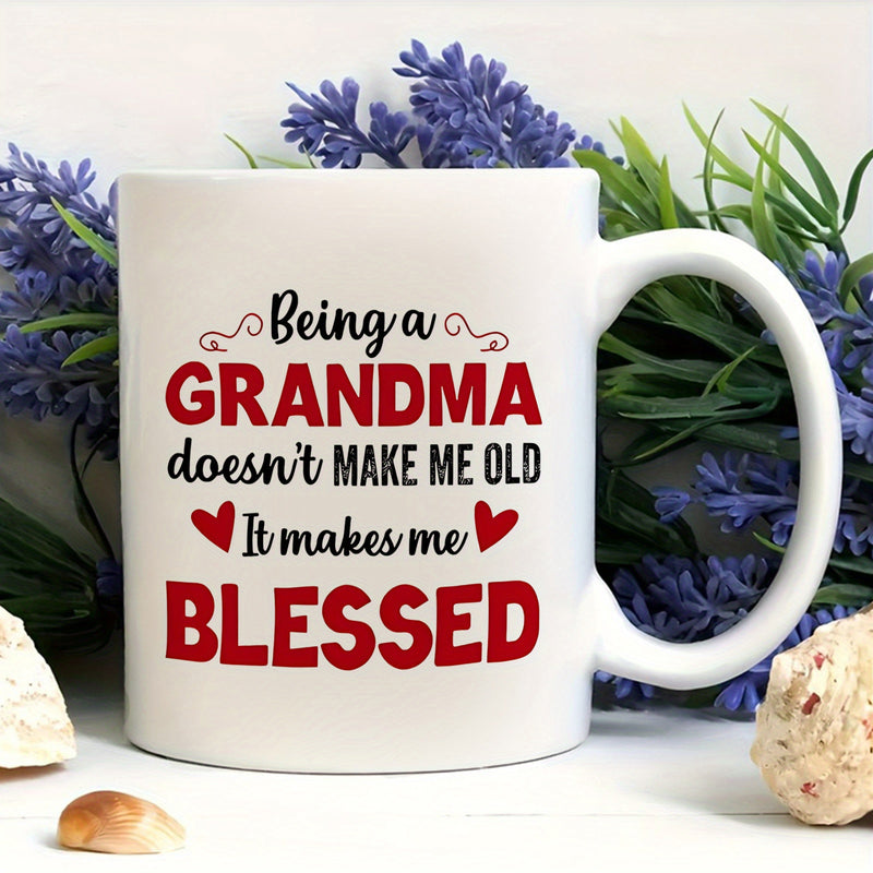 Tailorly White Ceramic 11 oz Mug - Being A Grandma Doesnt Make Me Old It Makes Me Blessed Heartfelt Inspirational Quote With Red Hearts And Elegant Swirl Patterns