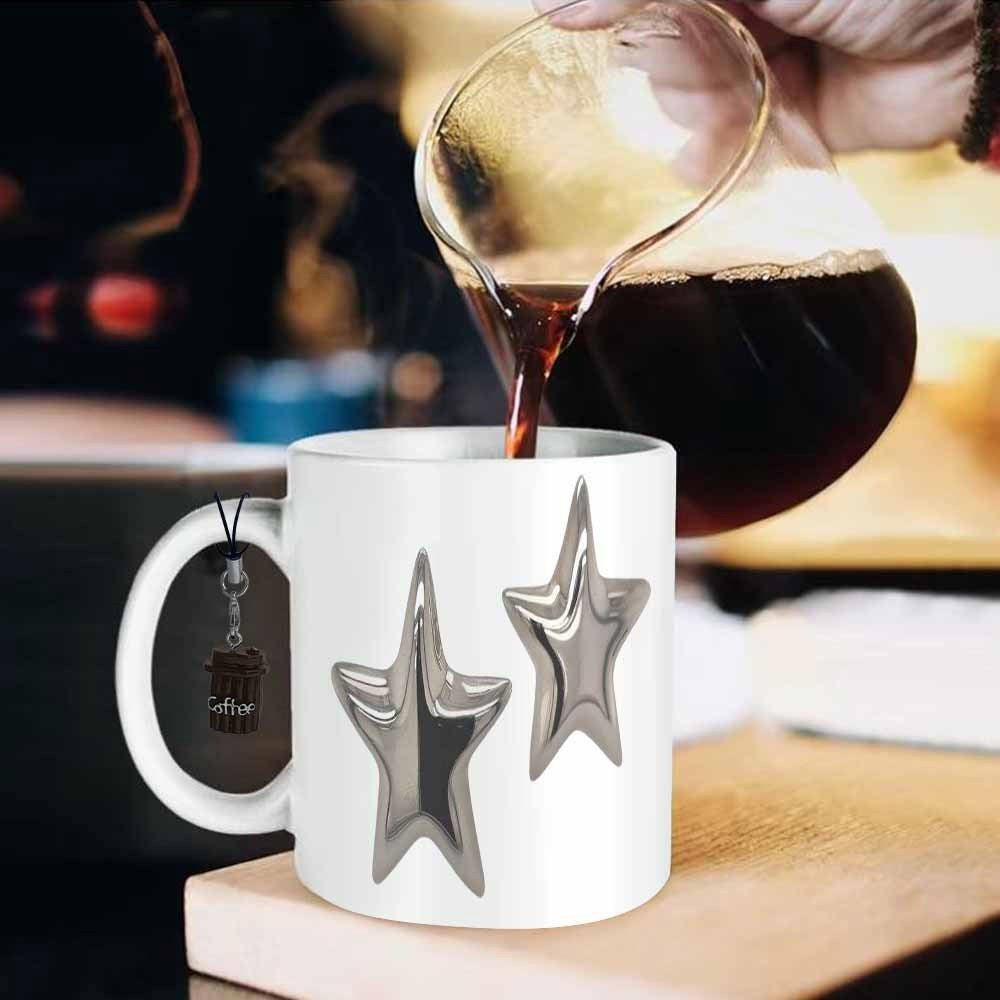 Tailorly White Ceramic 11 oz Mug - Polished Chrome Metallic Surface Gleaming With Modern Minimalist Aesthetic Star
