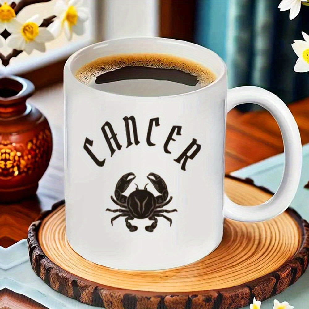 Tailorly White Ceramic 11 oz Mug - Cancer Handcrafted Metal Silhouette With Artistic Detailed Shell And Sharp Claws Crab