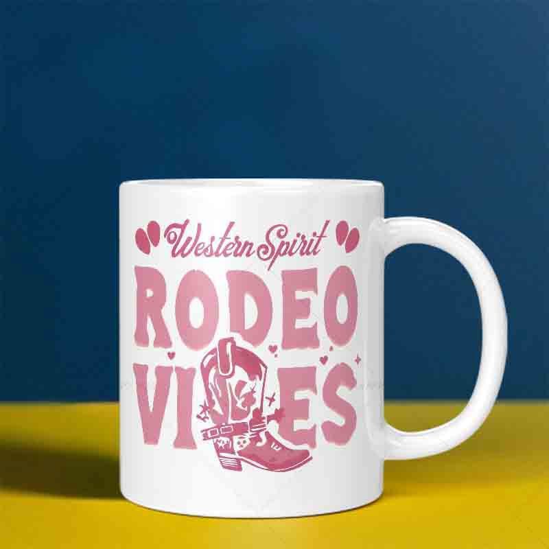 Tailorly White Ceramic 11 oz Mug - Western Spirit Rodeo Vibes Pink Stylized Cowboy Boot Surrounded By Decorative Artistic Hearts Boot