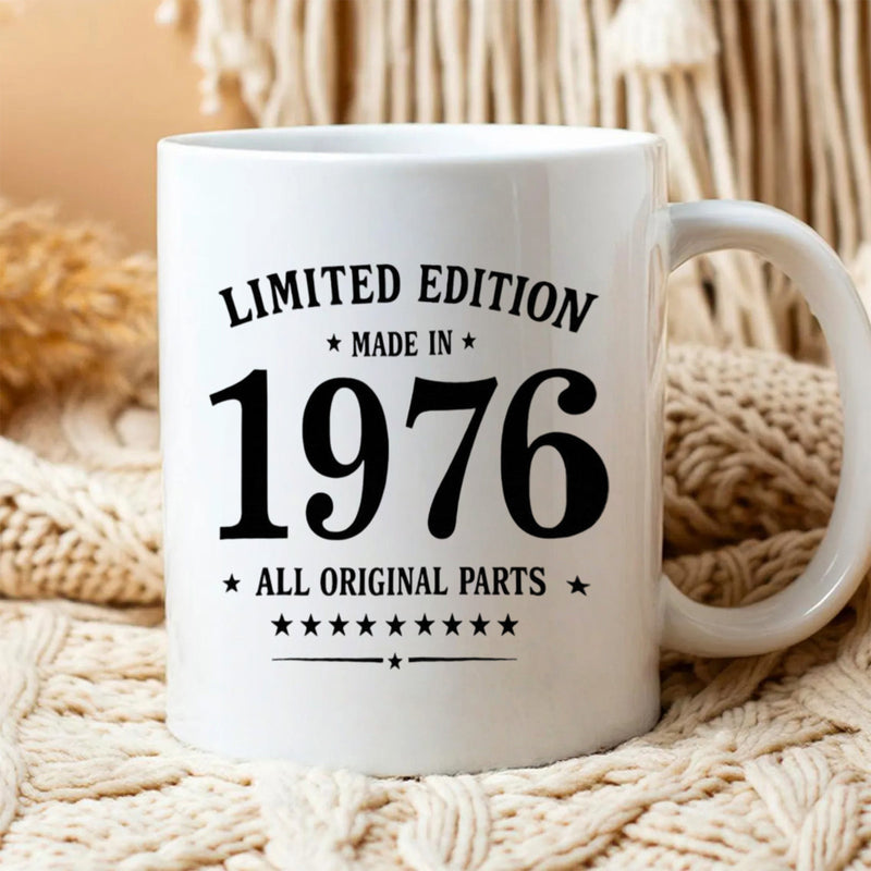 Tailorly White Ceramic 11 oz Mug - Limited Edition Made In 1976 All Original Parts Retro Typography With Decorative Stars And Elegant Divider Sign