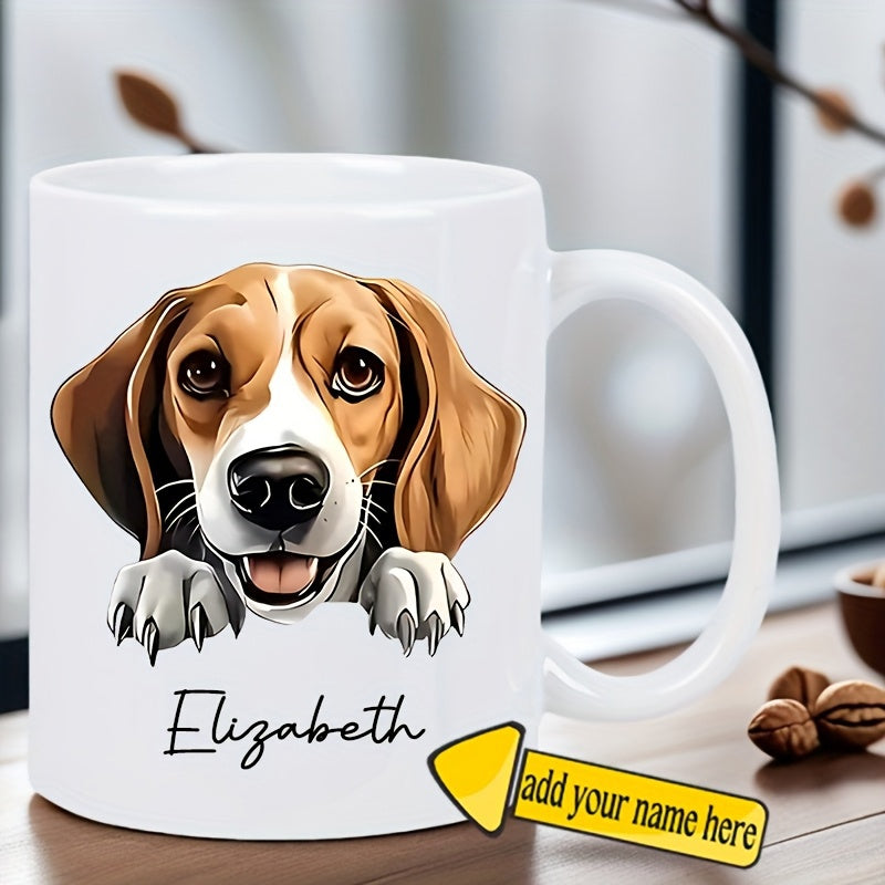 Tailorly White Ceramic 11 oz Mug - Elizabeth Adorable Peeking Beagle With Friendly Eyes And Floppy Ears Dog