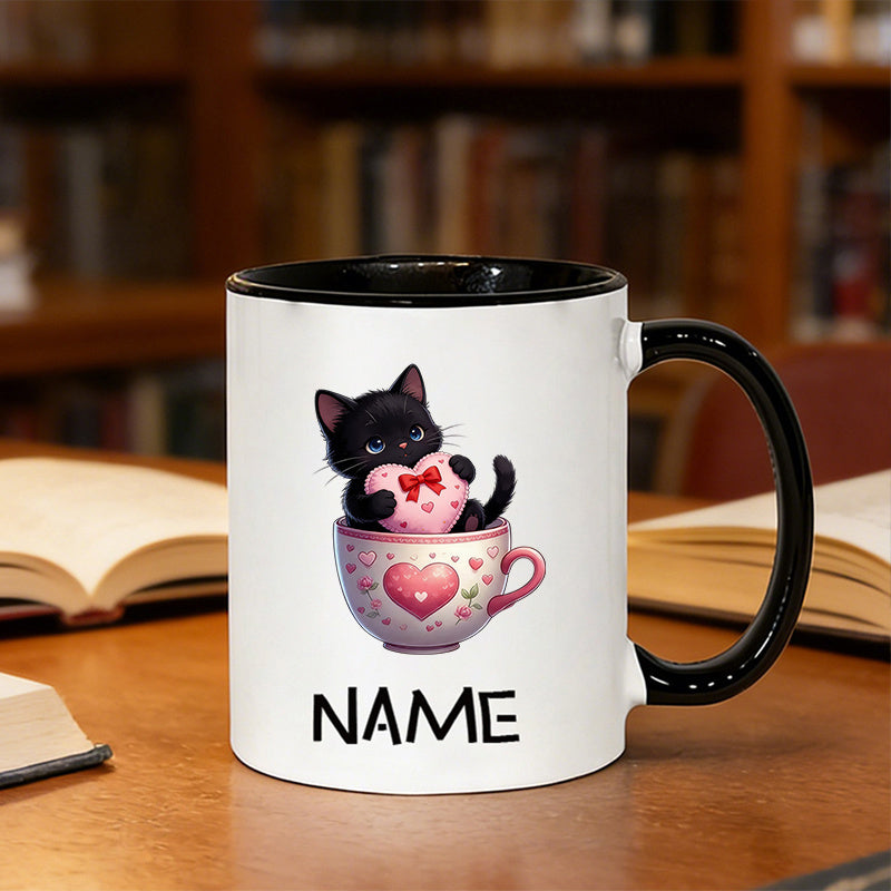 Tailorly Black Accent 11 oz Mug - black cat with doll bright eyes