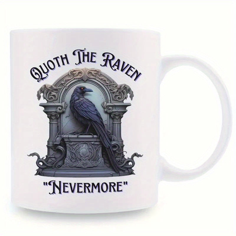 Tailorly White Ceramic 11 oz Mug - Quoth The Raven Nevermore Dark Gothic Bird Perched Upon An Ornate Pedestal Raven