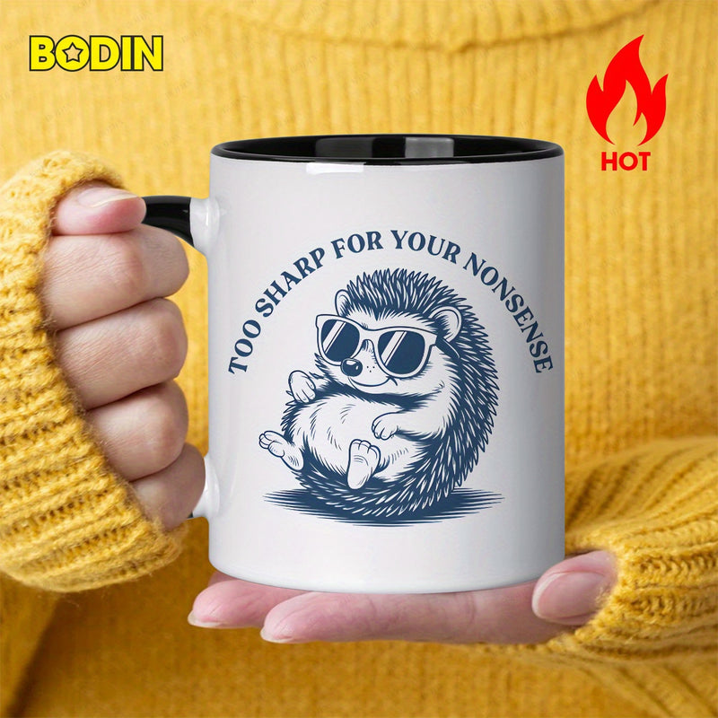 Tailorly Black Accent 11 oz Mug - hedgehog with fashion glasses