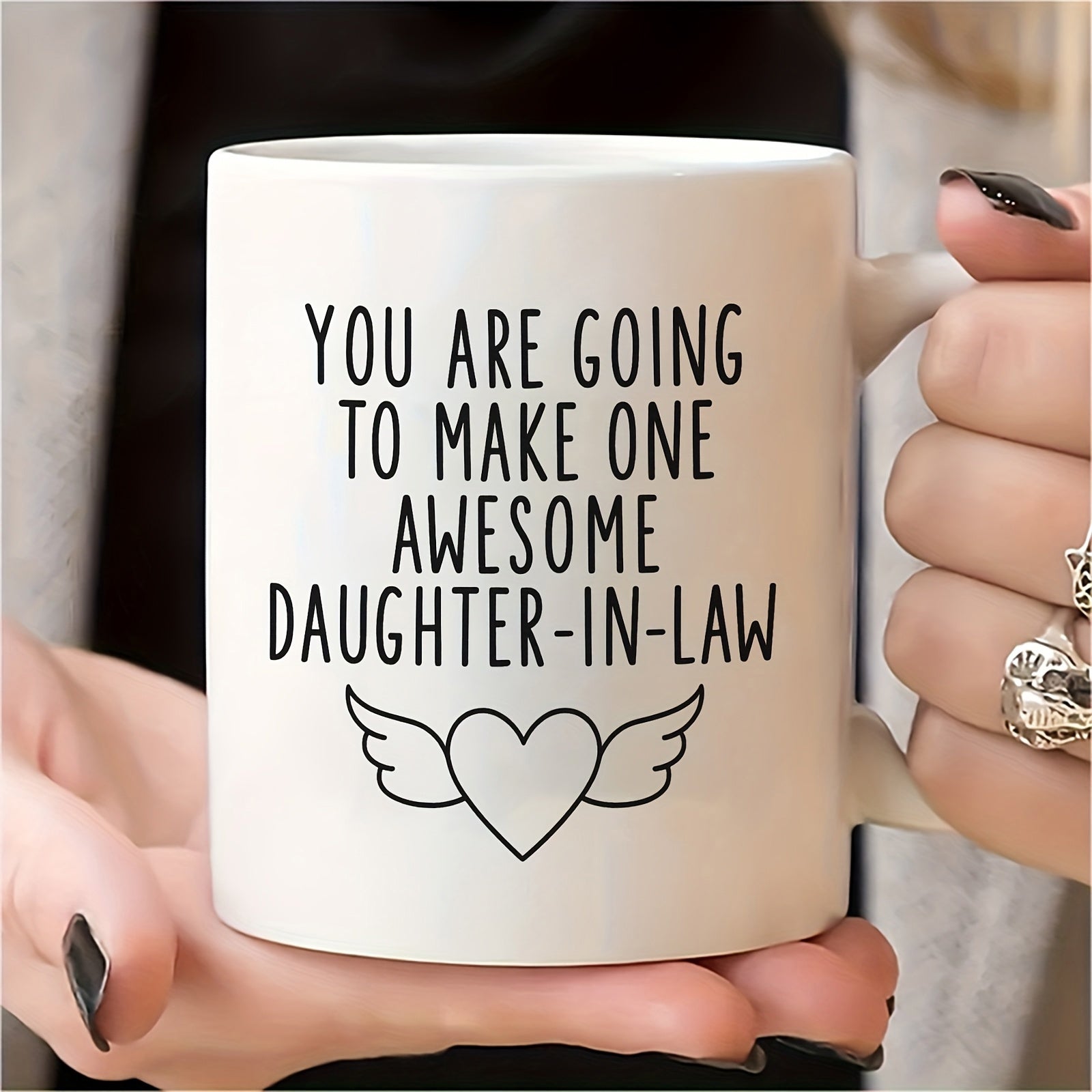 Tailorly White Ceramic 11 oz Mug - You Are Going To Make One Awesome Daughter In Law Minimalist Line Art Winged Heart Symbol Printed On Smooth