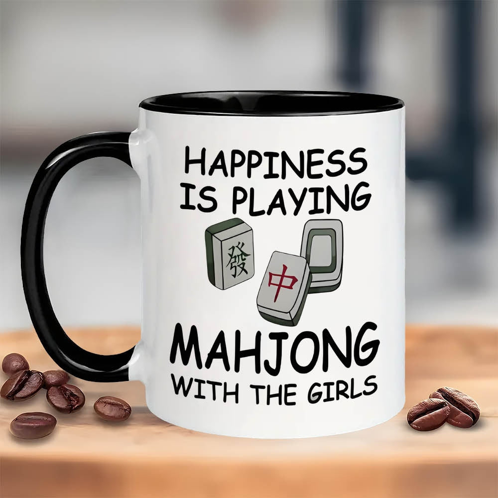 Tailorly Black Accent 11 oz Mug - playing mahjong design