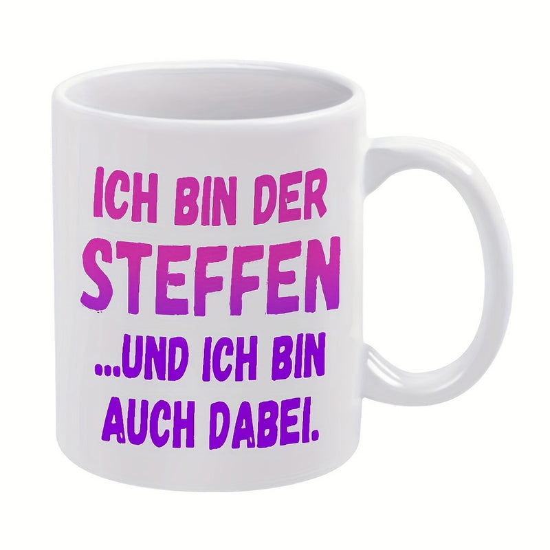 Tailorly White Ceramic 11 oz Mug - Minimalist White Ceramic Vessel With Bold Purple Decorative Artistic Typography Mug