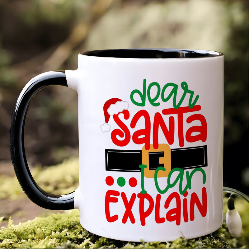 Tailorly Black Accent 11 oz Mug - funny "i can" text and santa hat