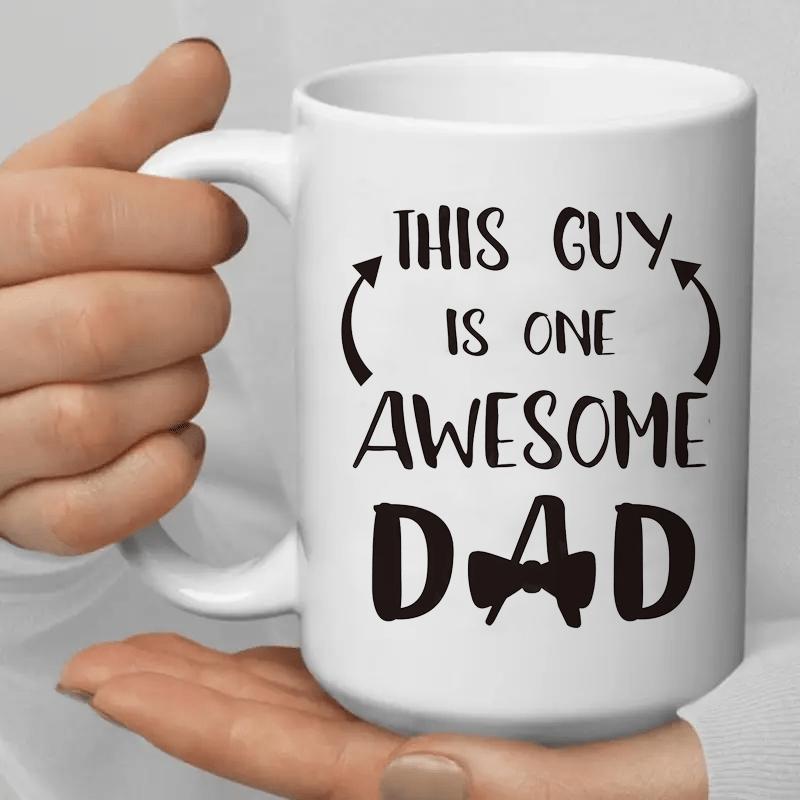 Tailorly White Ceramic 11 oz Mug - This Guy Is One Awesome Dad Minimalist Black Ink Graphics With Upward Arrows And Bow Tie Ornament