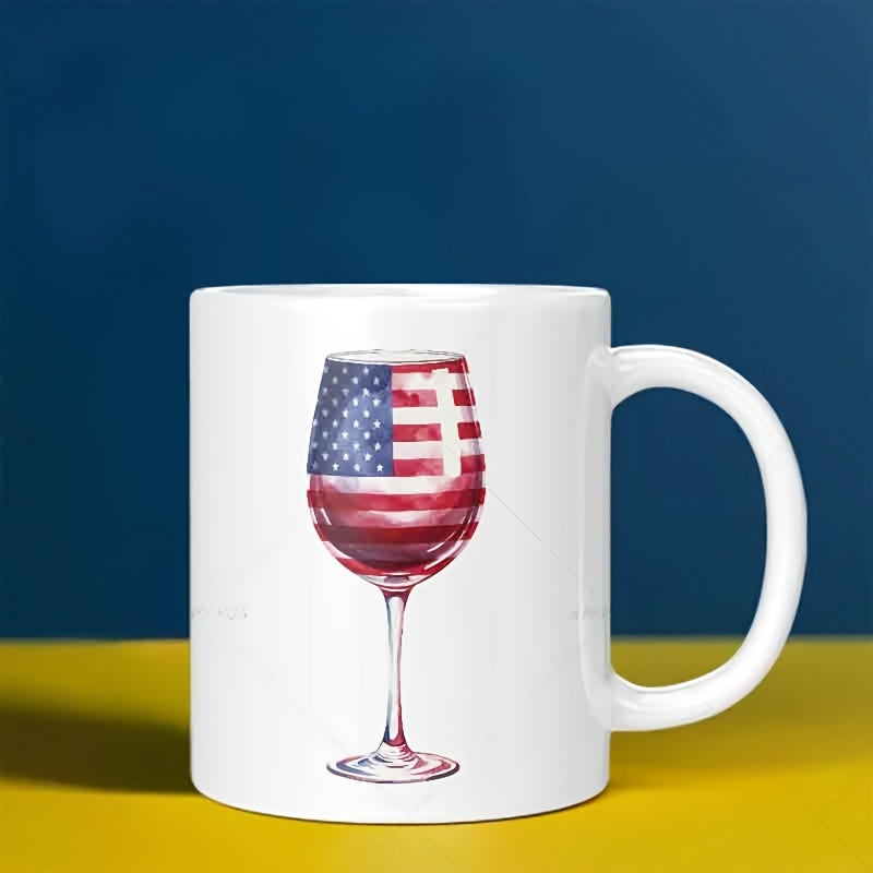 Tailorly White Ceramic 11 oz Mug - Patriotic Watercolor Illustration Filled With American Flag Stars And Stripes Glass