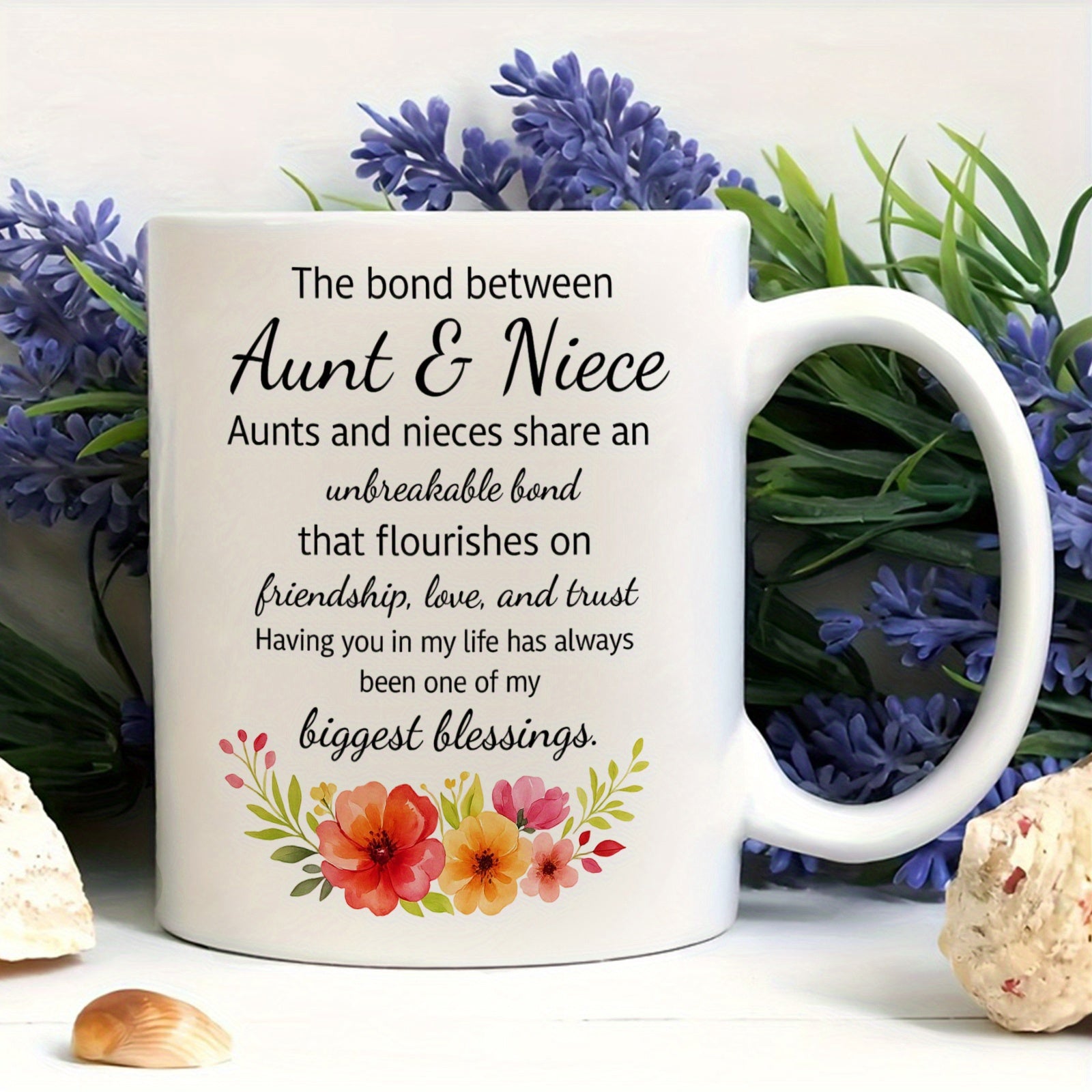 Tailorly White Ceramic 11 oz Mug - The Bond Between Aunt Niece Vibrant Watercolor Flowers Blooming In Elegant Colorful Garden Mug