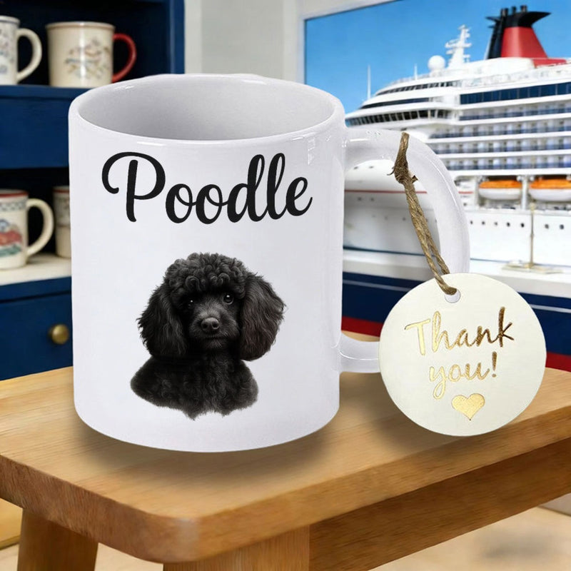 Tailorly White Ceramic 11 oz Mug - Poodle Detailed Portrait Of A Fluffy Black Dog On A Ceramic Mug Poodle