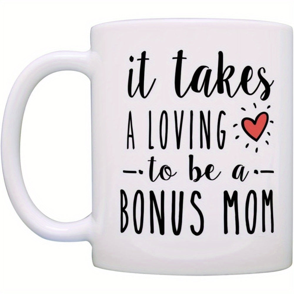 Tailorly White Ceramic 11 oz Mug - It Takes A Loving To Be A Bonus Mom Simple Hand Drawn Red Heart Surrounded By Radiating Minimalist Black Lines Heart