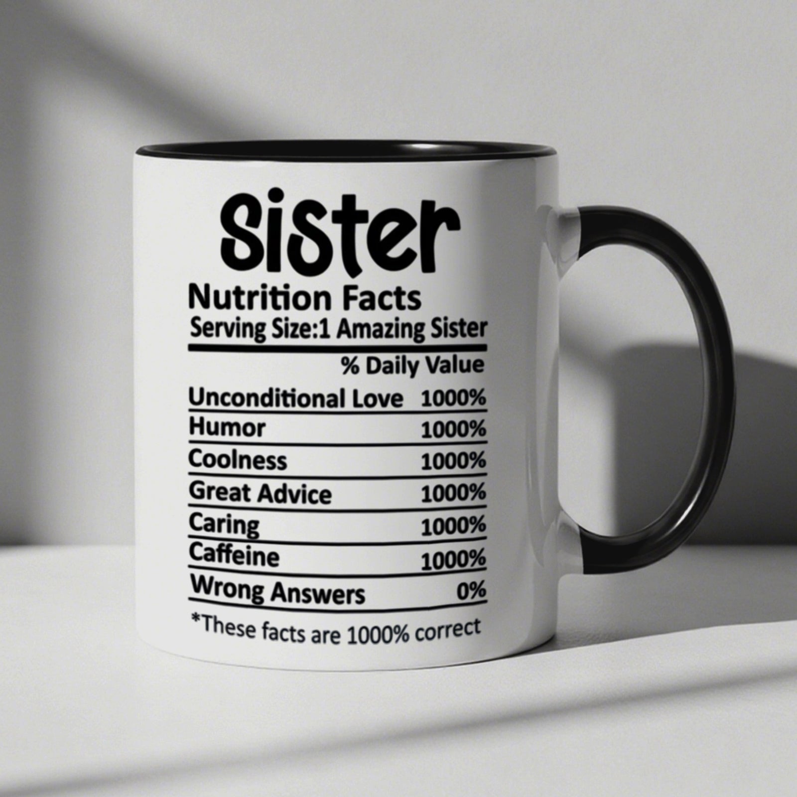Tailorly Black Accent 11 oz Mug - nutrition facts text