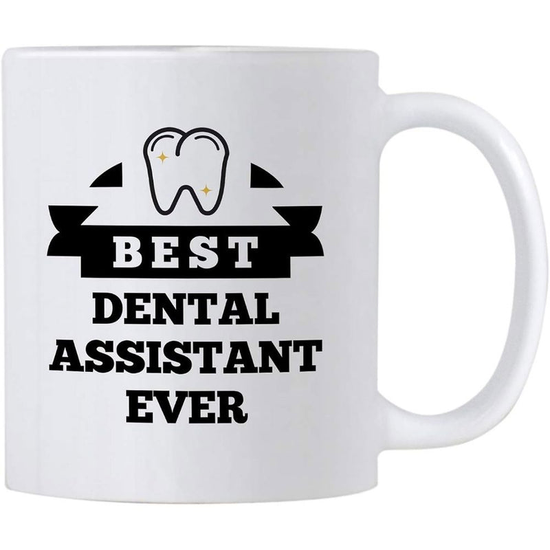 Tailorly White Ceramic 11 oz Mug - Best Dental Assistant Ever Simple Black Silhouette Banner Featuring A Sparkling Molar Tooth