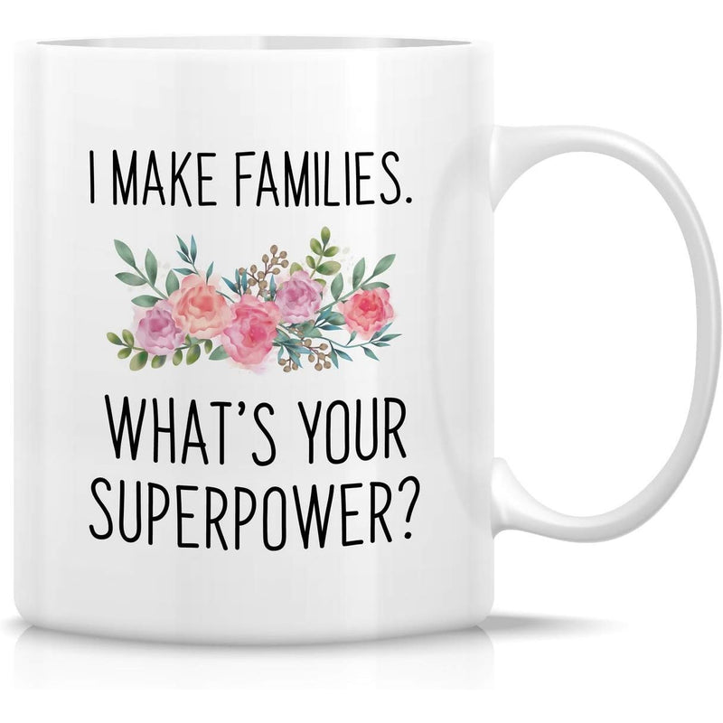 Tailorly White Ceramic 11 oz Mug - I Make Families Whats Your Superpower Beautiful Hand Painted Watercolor Roses Blooming With Greenery Leaves Among Foliage Flower