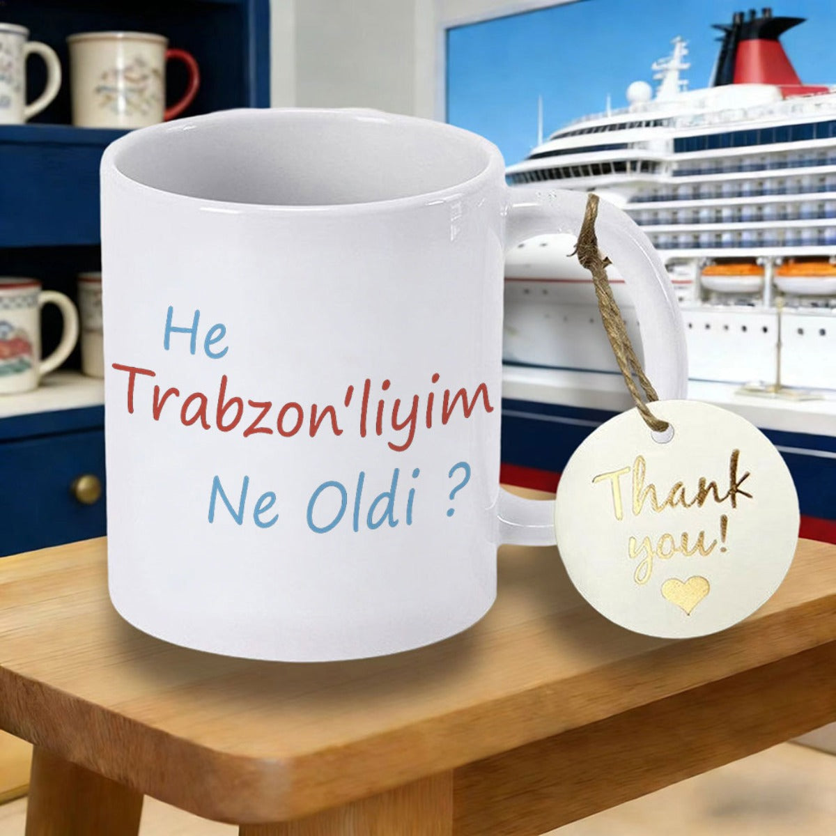 Tailorly White Ceramic 11 oz Mug - Thank You Elegant With Clean Minimalist Text And Decorative Tag Mug