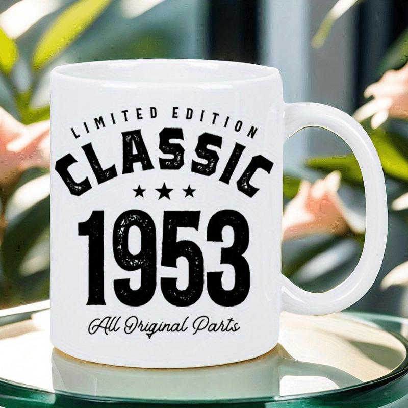 Tailorly White Ceramic 11 oz Mug - Limited Edition Classic 1953 All Original Parts Vintage Distressed Typography Style Featuring Large Black Numbers And Stars Mug