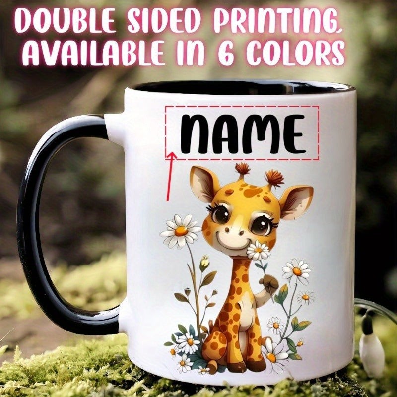 Tailorly Black Accent 11 oz Mug - personalized name cartoon giraffe