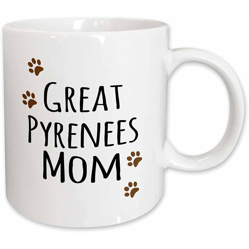 Tailorly White Ceramic 11 oz Mug - Great Pyrenees Mom Simple Brown Animal Tracks Floating Around Minimalist Elegant Modern Ceramic Paw Print