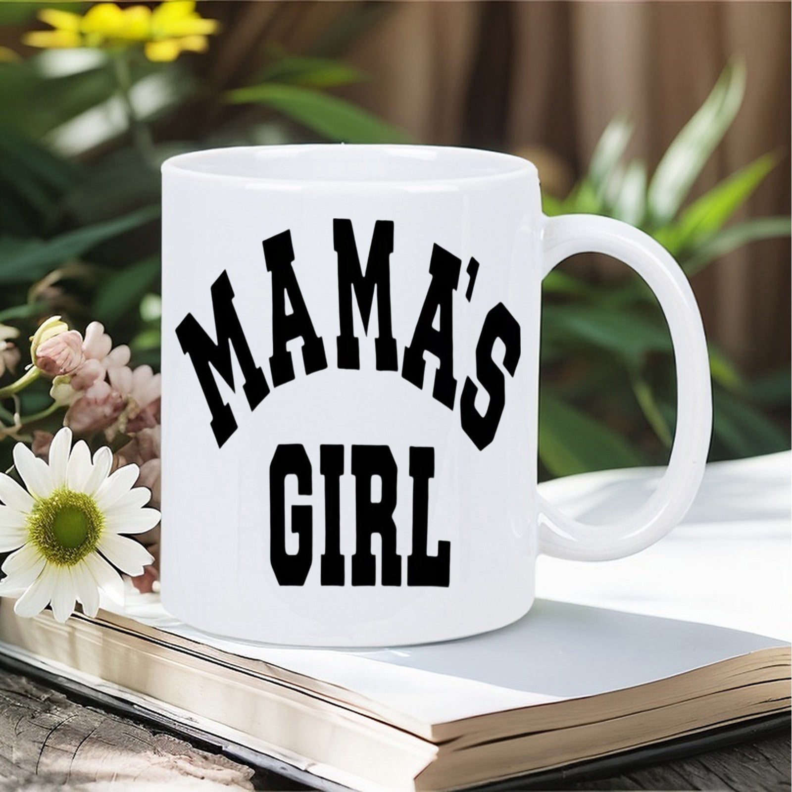 Tailorly White Ceramic 11 oz Mug - Mamas Girl Classic Bold Black Collegiate Lettering Centered On Pristine