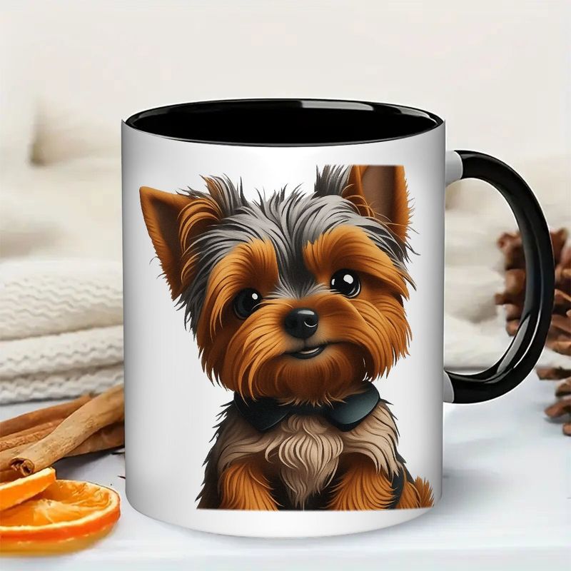 Tailorly Black Accent 11 oz Mug - yorkshire terrier dog illustration