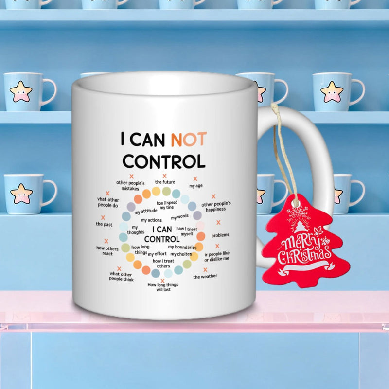 Tailorly White Ceramic 11 oz Mug - I Can Not Control I Can Control Motivational Therapy Chart Featuring Colorful Dots Arranged In Circular Formation Mug
