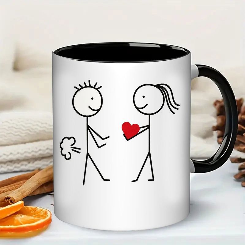 Tailorly Black Accent 11 oz Mug - figure couple characters heart matching figures
