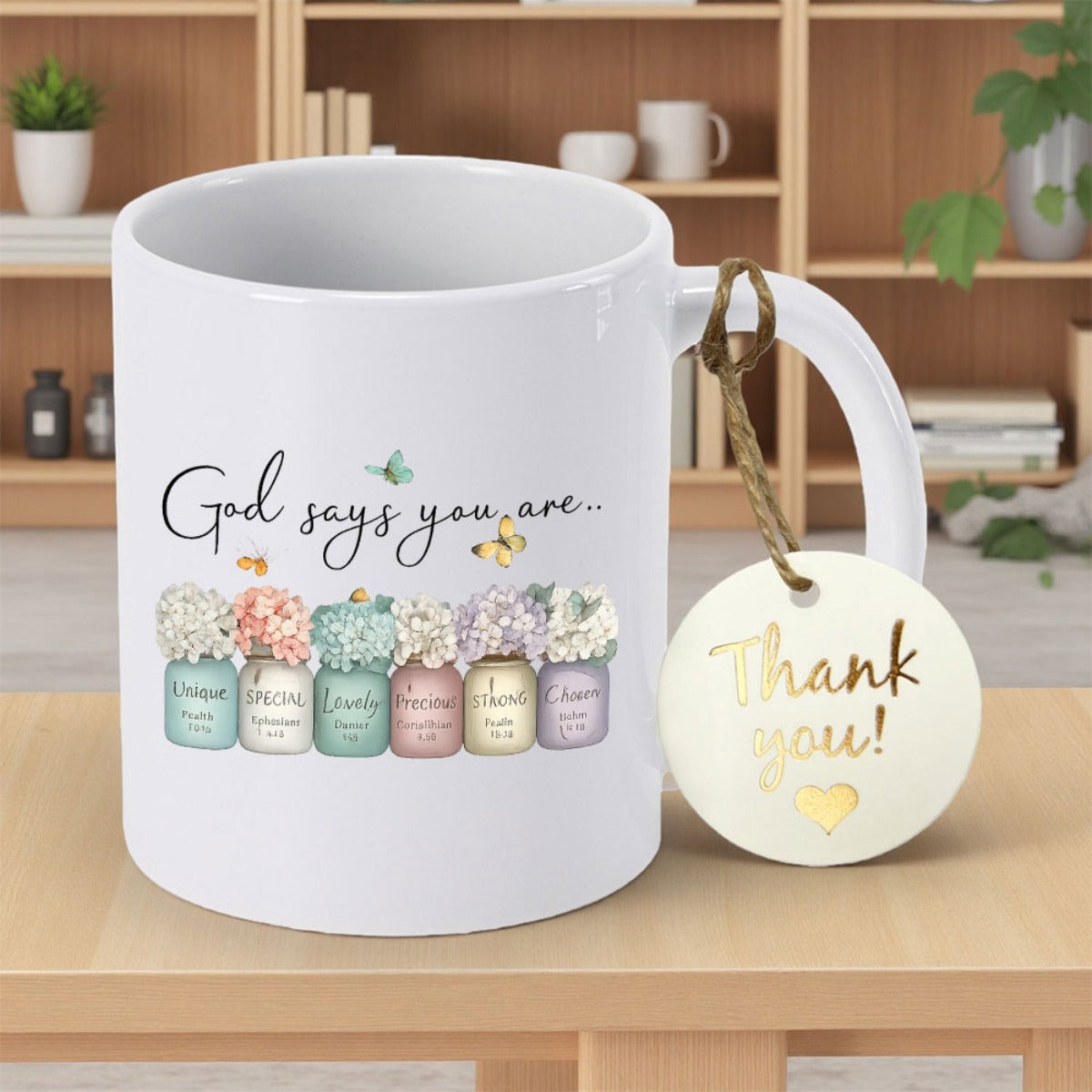 Tailorly White Ceramic 11 oz Mug - God Says You Are Row Of Vintage Mason Jars With Colorful Spring Flowers And Butterflies Flower