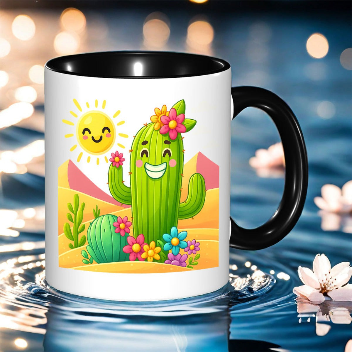 Tailorly Black Accent 11 oz Mug - cactus theme print
