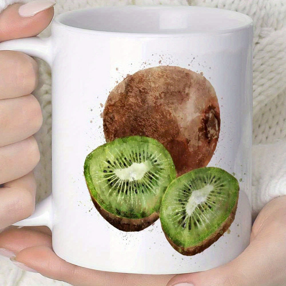 Tailorly White Ceramic 11 oz Mug - Watercolor Artistic Slices With Vibrant Green Flesh And Splatters Kiwi