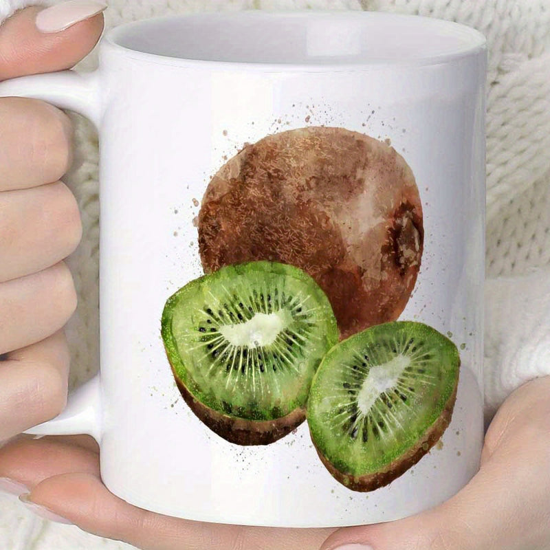 Tailorly White Ceramic 11 oz Mug - Watercolor Artistic Slices With Vibrant Green Flesh And Splatters Kiwi