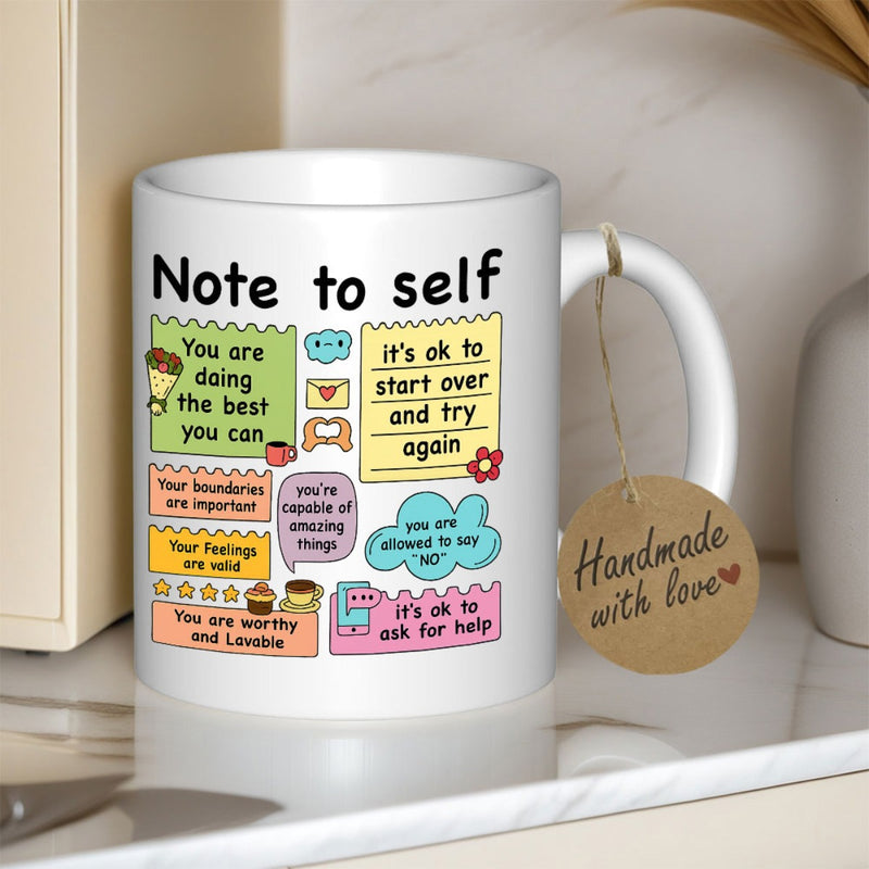 Tailorly White Ceramic 11 oz Mug - Note To Self Colorful Hand Drawn Notes Featuring Small Icons And Daily Affirmations Design