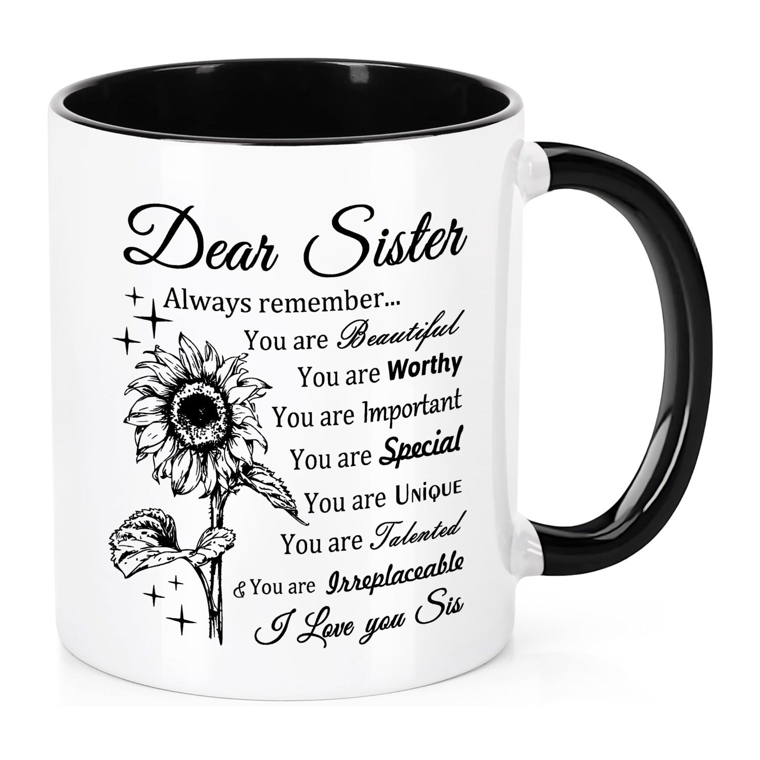 Tailorly Black Accent 11 oz Mug - sister perfect gift for birthdays christmas anniversaries from brother or sis