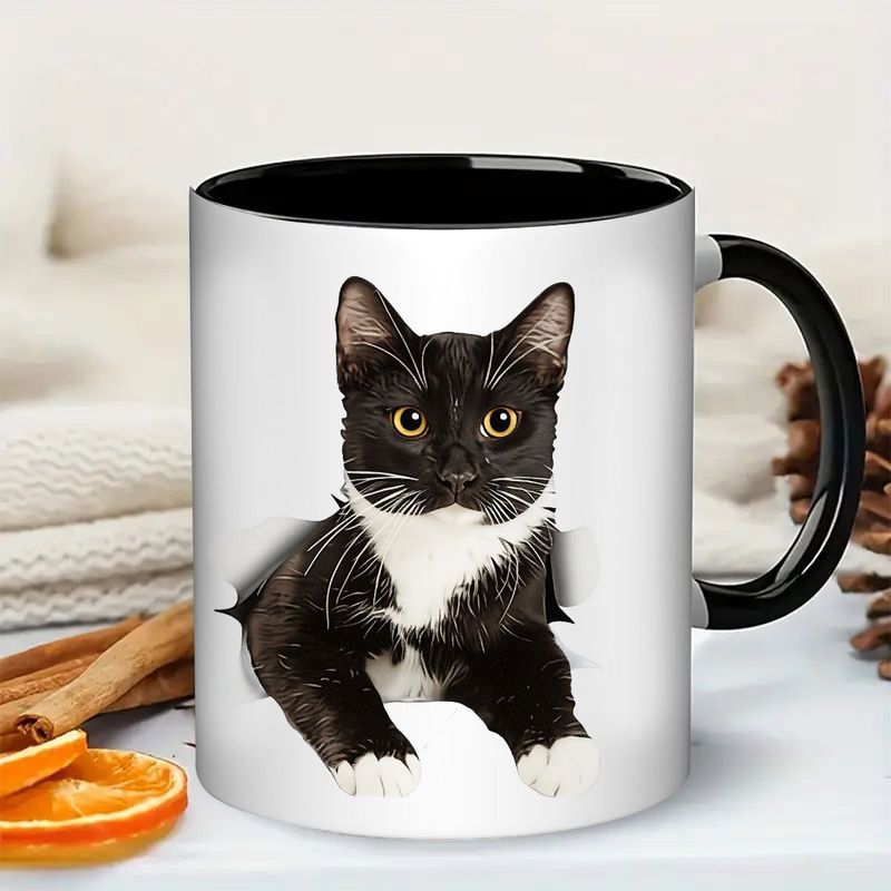 Tailorly Black Accent 11 oz Mug - tuxedo kitten