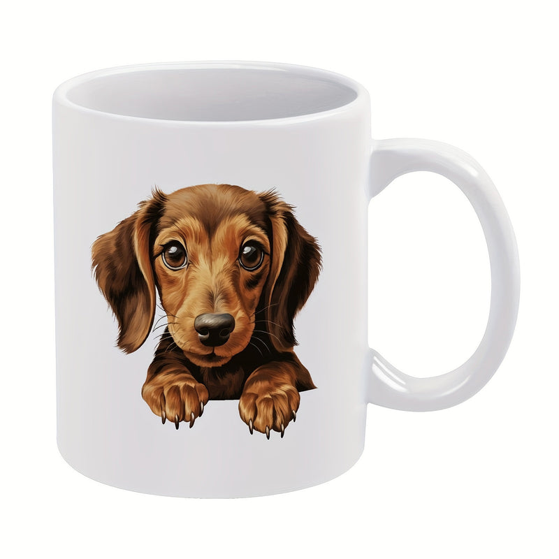 Tailorly White Ceramic 11 oz Mug - Charming Realistic Brown Dachshund Peeking With Large Innocent Eyes And Tiny Paws Dachshund
