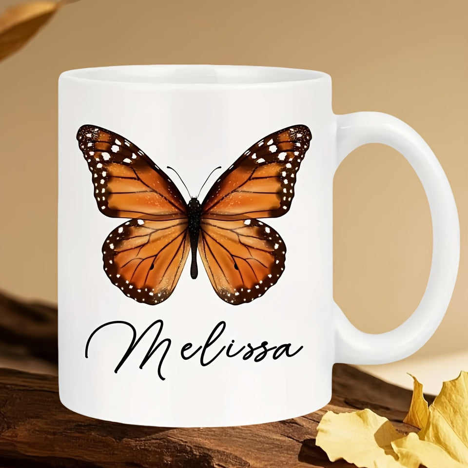 Tailorly White Ceramic 11 oz Mug - Melissa Vibrant Orange Monarch Wings With Delicate Black Detailing And White Spots Butterfly