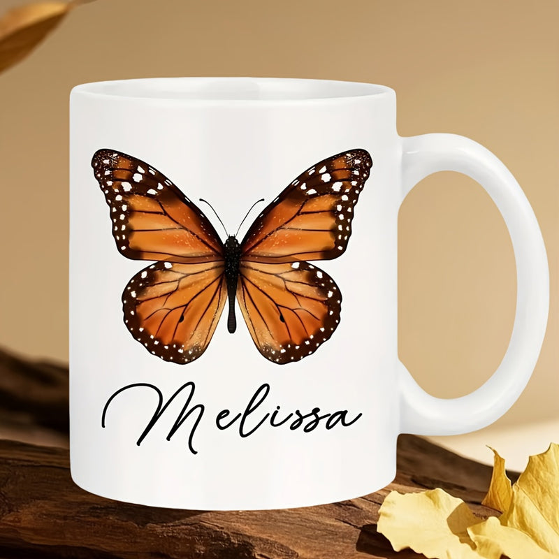 Tailorly White Ceramic 11 oz Mug - Melissa Vibrant Orange Monarch Wings With Delicate Black Detailing And White Spots Butterfly