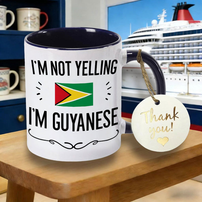 Tailorly Black Accent 11 oz Mug - I M Not Yelling I M Guyanese Logo