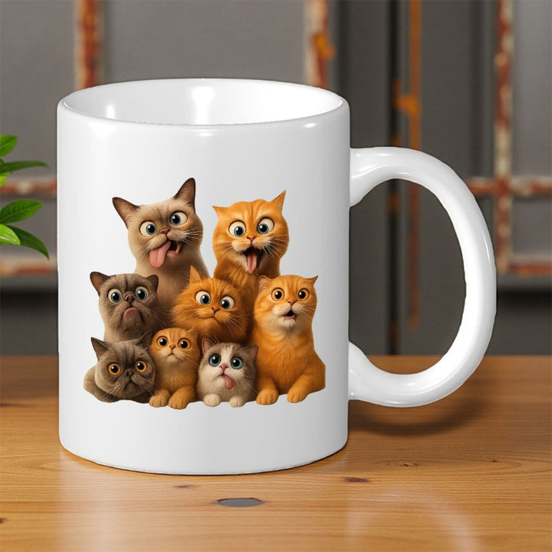 Tailorly White Ceramic 11 oz Mug - Group Of Adorable Fluffy Kittens With Silly Funny Expressions Posing Together Cats